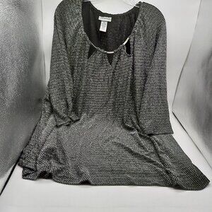 Catherines Shirt Blouse Black Metallic Silver Cut Out Neckline  2XL 22 24W